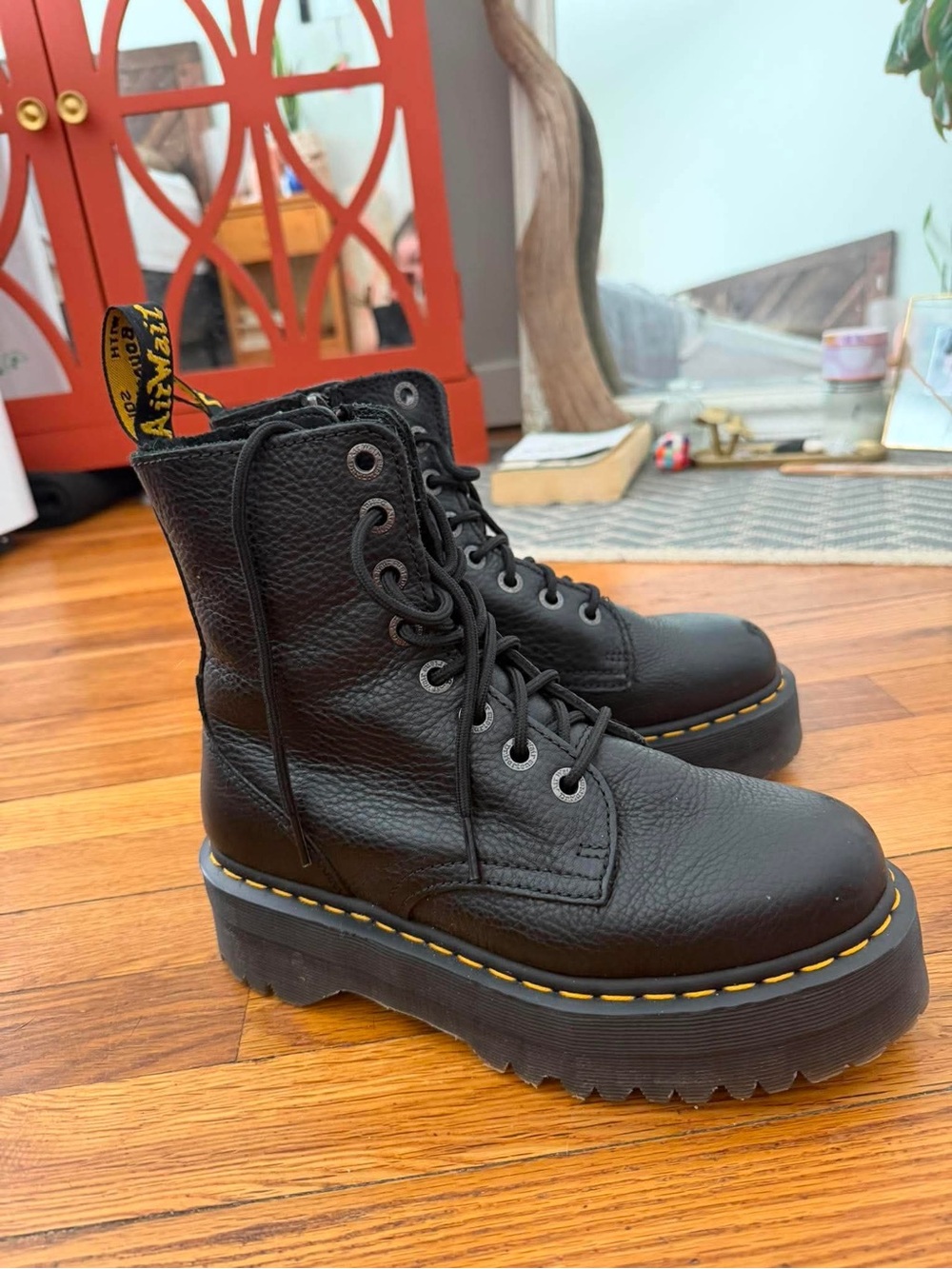 Dr. Martens Black Leather Jadon Platform Lace-Up Boots